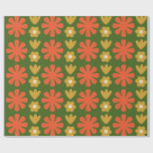 Scandro Retro Blumenmuster Green Orange Ochre Geschenkpapier (Flach)