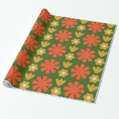 Scandro Retro Blumenmuster Green Orange Ochre Geschenkpapier (Ungerollt)
