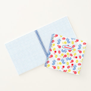 Scandsy Ditsy Blue Bird Red Yellow Blume Journal Notizblock
