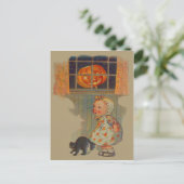Scanil Girl Jack O' Lantern Black Cat Prank Postkarte (Stehend Vorderseite)
