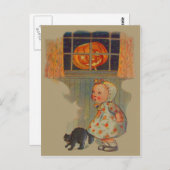 Scanil Girl Jack O' Lantern Black Cat Prank Postkarte (Vorne/Hinten)