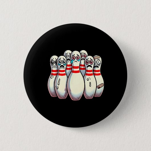 Scanisierte Bowling Buttone Cartoon Fun Bowler Hum Button (Vorderseite)