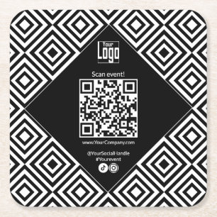Scannable QR-Code, CTA, www, Social Black & White Rechteckiger Pappuntersetzer