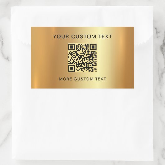 Scannable QR Code Custom Text Elegante Imitats Gol Rechteckiger Aufkleber (Tasche)