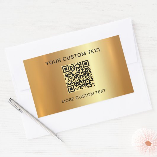 Scannable QR Code Custom Text Elegante Imitats Gol Rechteckiger Aufkleber (Umschlag)