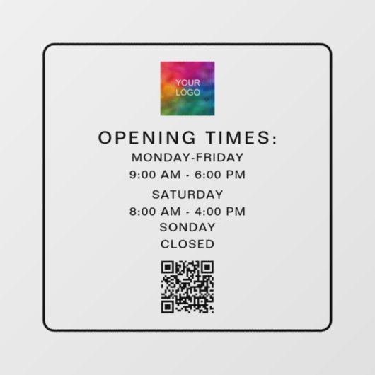 Scannable QR Code Geschäftszeiten Hochladen der Lo Fensteraufkleber (Blatt)