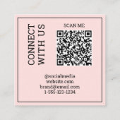 Scannable QR Code Modern Blush Pink Black Digital Quadratische Visitenkarte (Rückseite)