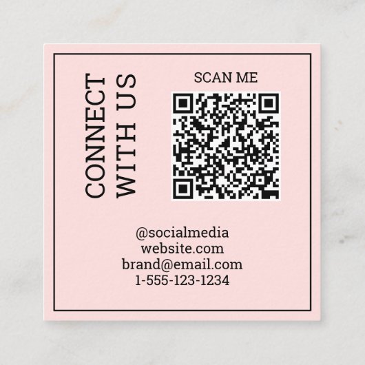 Scannable QR Code Modern Blush Pink Black Digital Quadratische Visitenkarte (Rückseite)