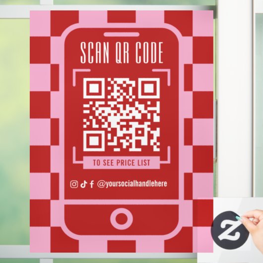 Scannable QR Code Retro Red & Pink Business Shop Fensteraufkleber (Zuhause)