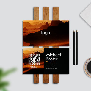 Scannable Qrcode für moderne Schwarze Fotografen Visitenkarte