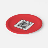 Scannbare QR-Code-Vorlage mit editierbarem Text Pappteller (Schrägansicht)