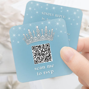 Scanne Mich QR RSVP Quinceañera Krone Hellblau Begleitkarte