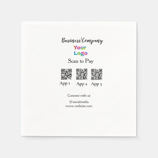 Scannen Sie das Firmenlogo Q R Code Social Media z Serviette (Vorderseite)