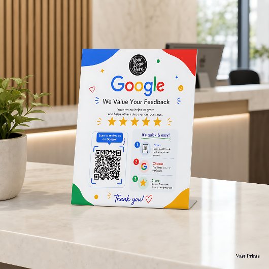 Scannen Sie den Google-QR-Code, um Kundenfeedback Sockelschild