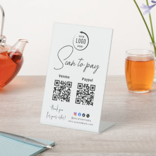 Scannen Sie den QR-Code des Firmenlogos zum Bezahl Sockelschild