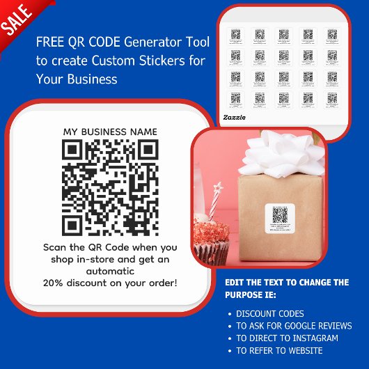 Scannen Sie den QR-Code nach einer Discount-CUSTOM Quadratischer Aufkleber
