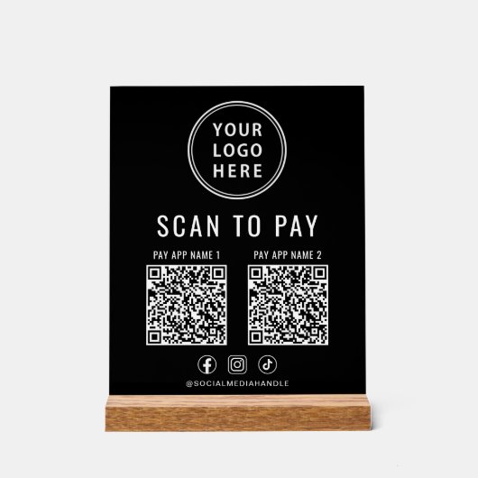 Scannen Sie den QR-Code zum Bezahlen Schwarzer Tis Acrylschild (Vorderseite)
