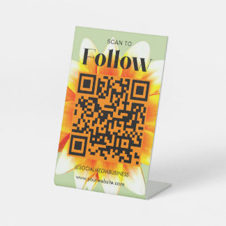 Scannen Sie nach der Retro-Blume für Social Media Sockelschild