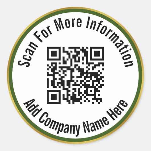 Scannen Sie QR-Code für Info Dunkelgrün und Gold Runder Aufkleber (Vorderseite)