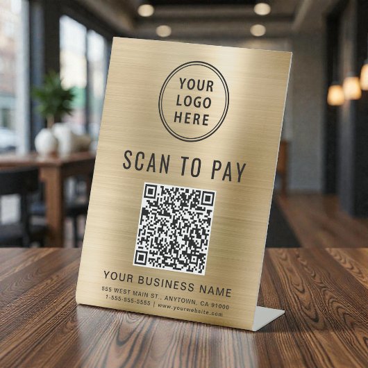 Scannen Sie QR-Code und Logo-Business Gold Sockelschild