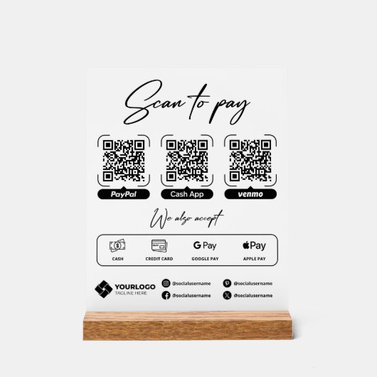 Scannen Sie QR-Code-Zahlung für Zeichen Acrylschild (Vorderseite)
