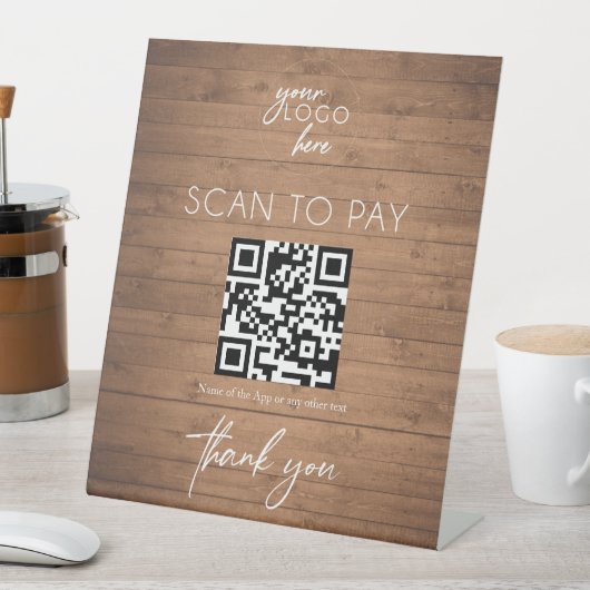 Scannen Sie rustikale Holzfirma zu bezahlen Sockelschild (In Situ)