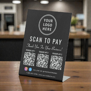 Scannen Sie, um 3 QR-Codes Geschäftslogo zu bezahl Sockelschild