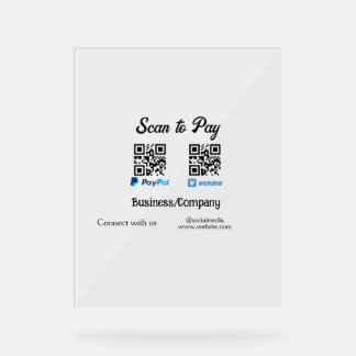 Scannen Sie, um den QR-Code PayPal Venmo zu bezahl Acrylschild