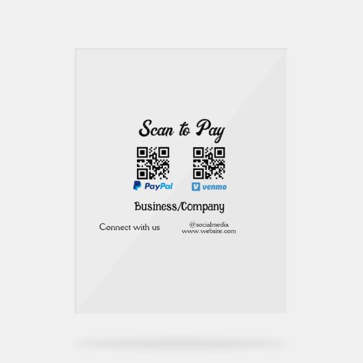 Scannen Sie, um den QR-Code PayPal Venmo zu bezahl Acrylschild (Vorderseite)