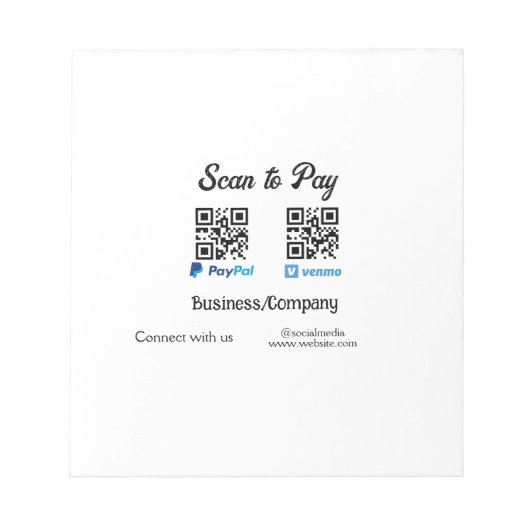 Scannen Sie, um den QR-Code PayPal Venmo zu bezahl Notizblock (Vorderseite)
