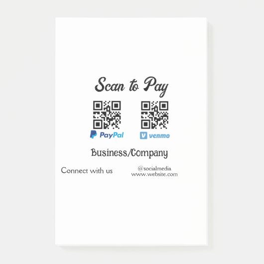 Scannen Sie, um den QR-Code PayPal Venmo zu bezahl Post-it Klebezettel (Vorderseite)