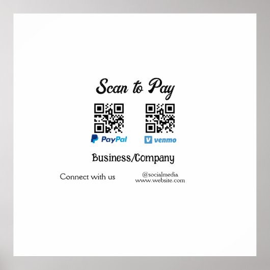 Scannen Sie, um den QR-Code PayPal Venmo zu bezahl Poster (Vorne)