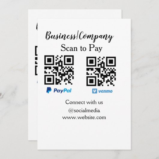 Scannen Sie zu zahlen q oder Code Paypal venmo Füg Einladung (Vorne/Hinten)