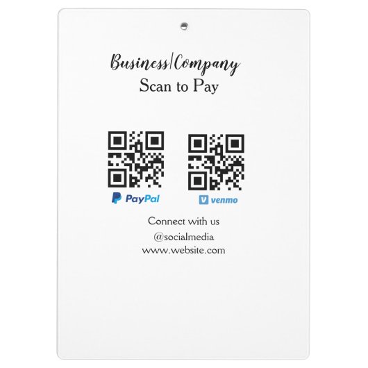 Scannen Sie zu zahlen q oder Code Paypal venmo Füg Klemmbrett (Rückseite)