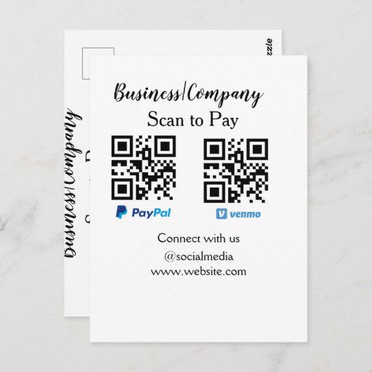Scannen Sie zu zahlen q oder Code Paypal venmo Füg Postkarte (Vorne/Hinten)