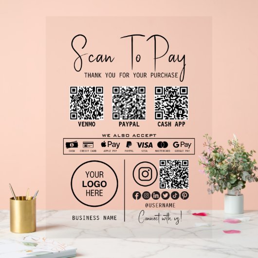 Scannen, um QR-Code-Zahlungen für Unternehmen zu b Acrylschild (Hochzeit)