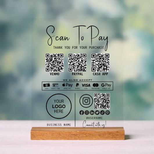 Scannen, um QR-Code-Zahlungen für Unternehmen zu b Acrylschild (Neutral)