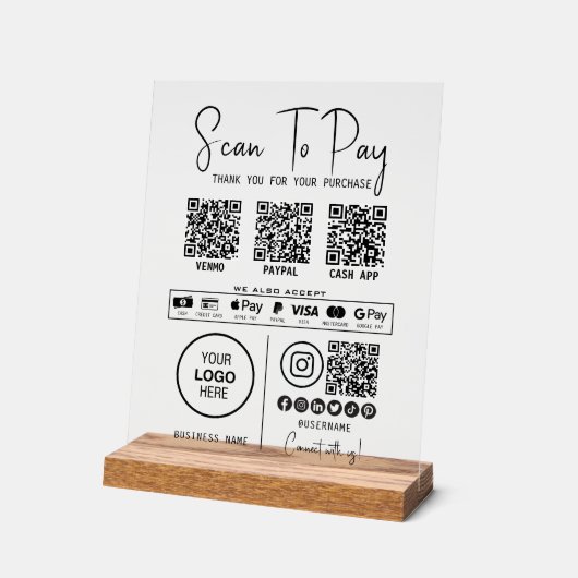 Scannen, um QR-Code-Zahlungen für Unternehmen zu b Acrylschild (Winkel)