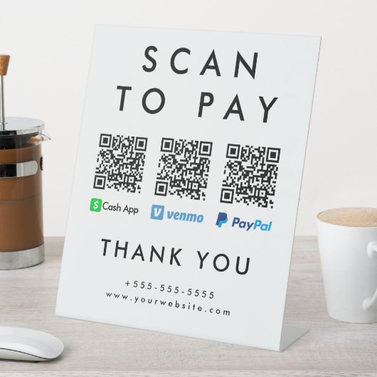 Scannen, um Venmo Cash App Paypal Multi QR Code zu Sockelschild (In Situ)