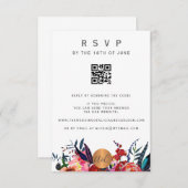 Scannen von QR CODE mit floraler, eleganter Einlad RSVP Karte (Vorne/Hinten)