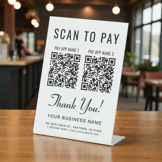 Scannen zum Bezahlen 2 QR-Codes Tischschild Sockelschild