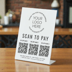 Scannen zum Bezahlen 3 QR-Codes Firmenlogo Sockelschild