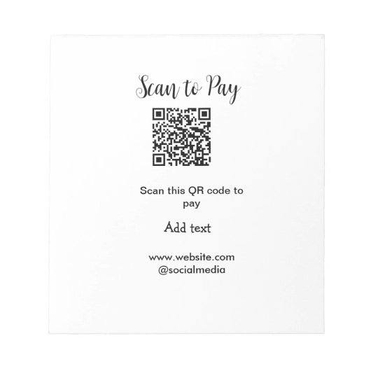 Scannen zum Bezahlen QR-Code scannen Website-E-Mai Notizblock (Vorderseite)