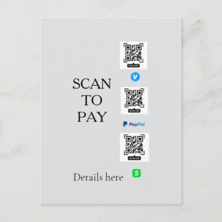 scannen zum Bezahlen Venmo CashApp QR-Code Details Postkarte