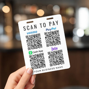 Scannen zum Bezahlen Venmo PayPal CashApp Zelle QR Ausweis