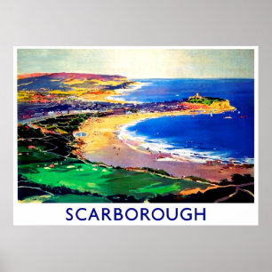 Scarborough Beach, England, Vintage Reise Poster