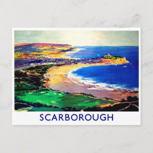 Scarborough Beach, England, Vintage Reise Postkarte