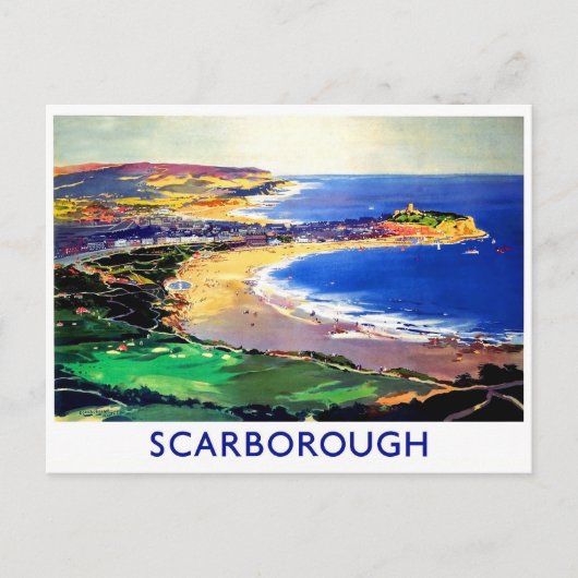 Scarborough Beach, England, Vintage Reise Postkarte (Vorderseite)