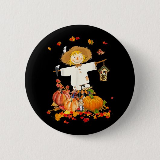 Scarecrow Autumn Hello Fall Pumpkin Thanksgiving H Button (Vorderseite)