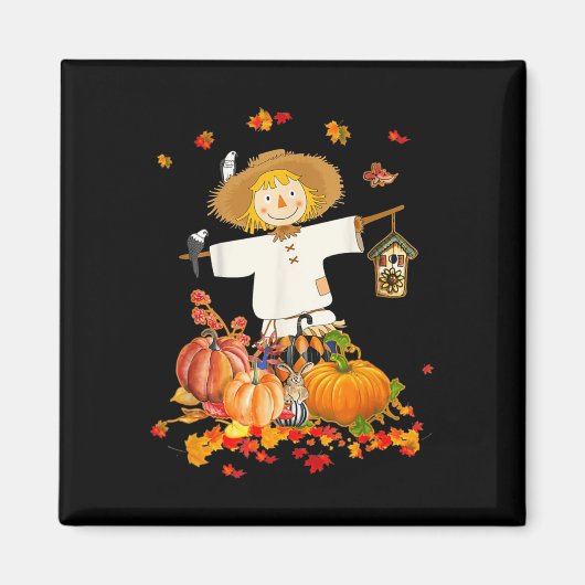 Scarecrow Autumn Hello Fall Pumpkin Thanksgiving H Magnet (Vorne)
